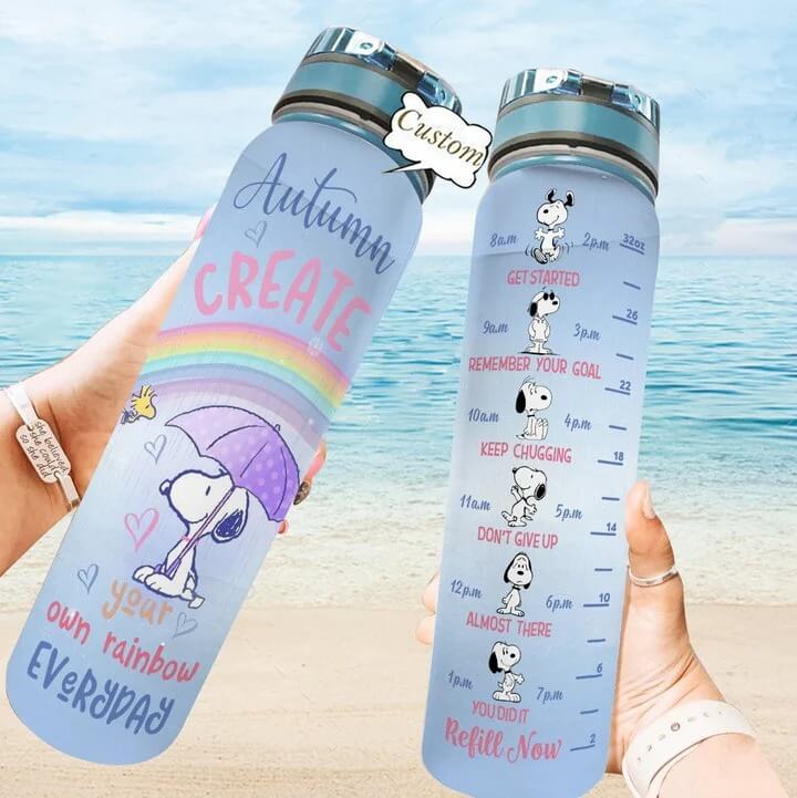 Create Your Own Rainbow Everyday Snoopy Personalized Tracker Water Bottle
