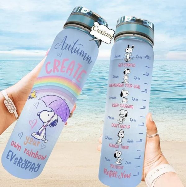 Create Your Own Rainbow Everyday Snoopy Personalized Tracker Water Bottle 1