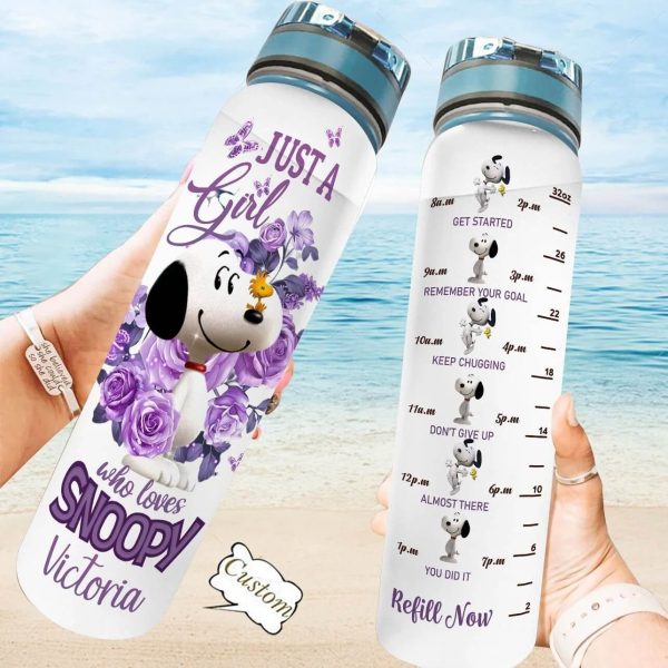 Just A Girl Who Loves Snoopy Personalized Tracker Water Bottle 32oz 2