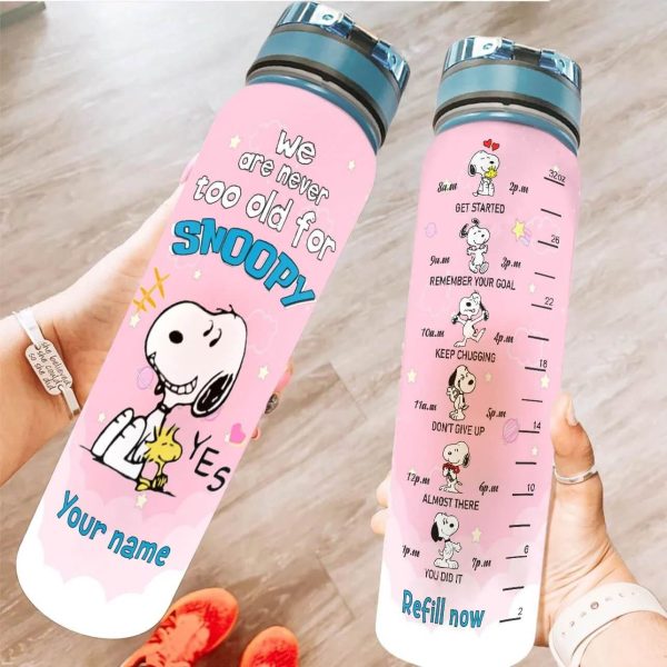 We Are Never Too Old For Snoopy Personalized Tracker Water Bottle