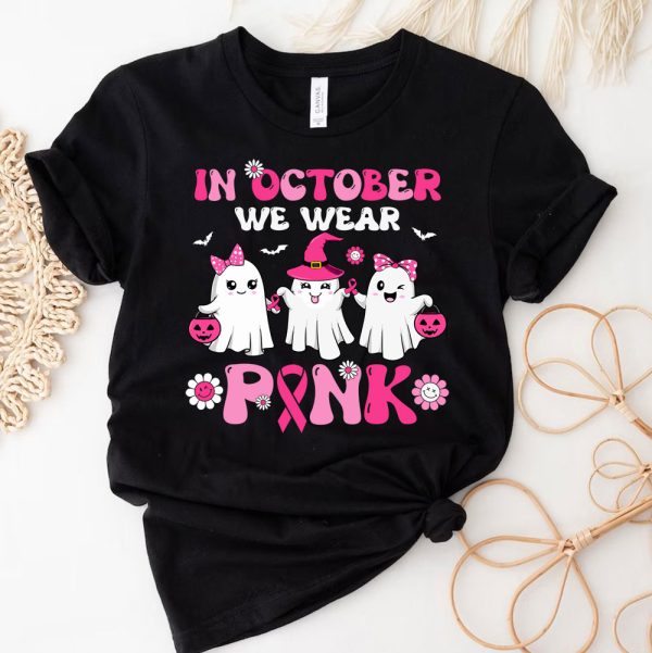 3 Groovy We Wear Pink Cute Ghost Breast Cancer Halloween bQmue