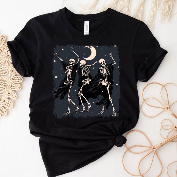 3 Skeleton Dancing Under The Moon Star Funny Halloween Costume OMjmq